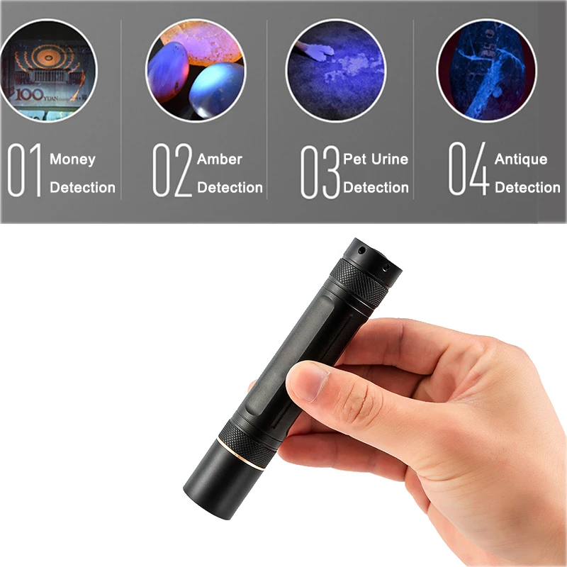 Topcom Pocket 5W LED UV Light Ultra 365nm UV Flashlight Black Light Ultraviolet Lantern With Black Filter Lens Pet Urine Detect