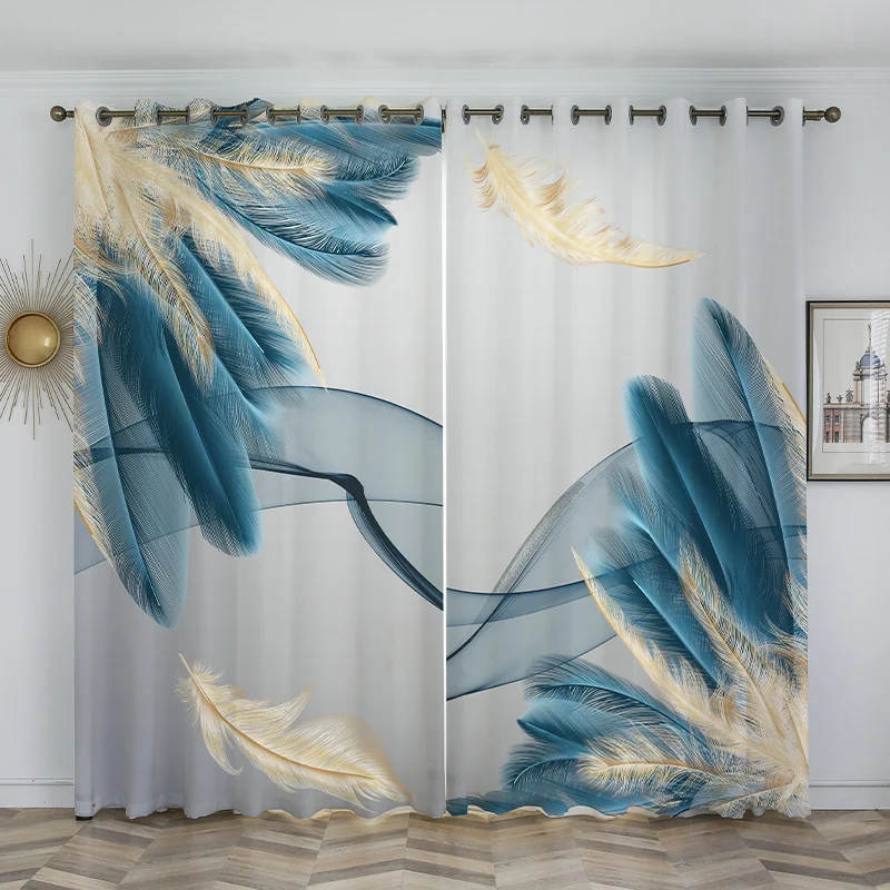 Modern Blackout Curtains feather Digital Printed for the Living Room Window Treatment Blind Bedroom Curtain Panel Kitchen Drapes