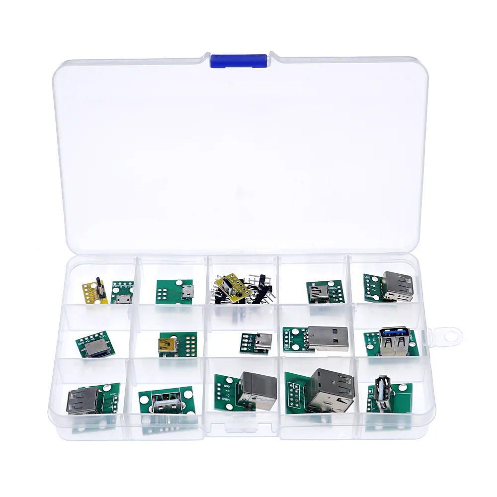 

16 in 1 USB To DIP Adapter Board Pin Board Micro / Mini / port USB Male and Female Head 2.0/3.0/3.1 Type-C to DIP Converter +BOX