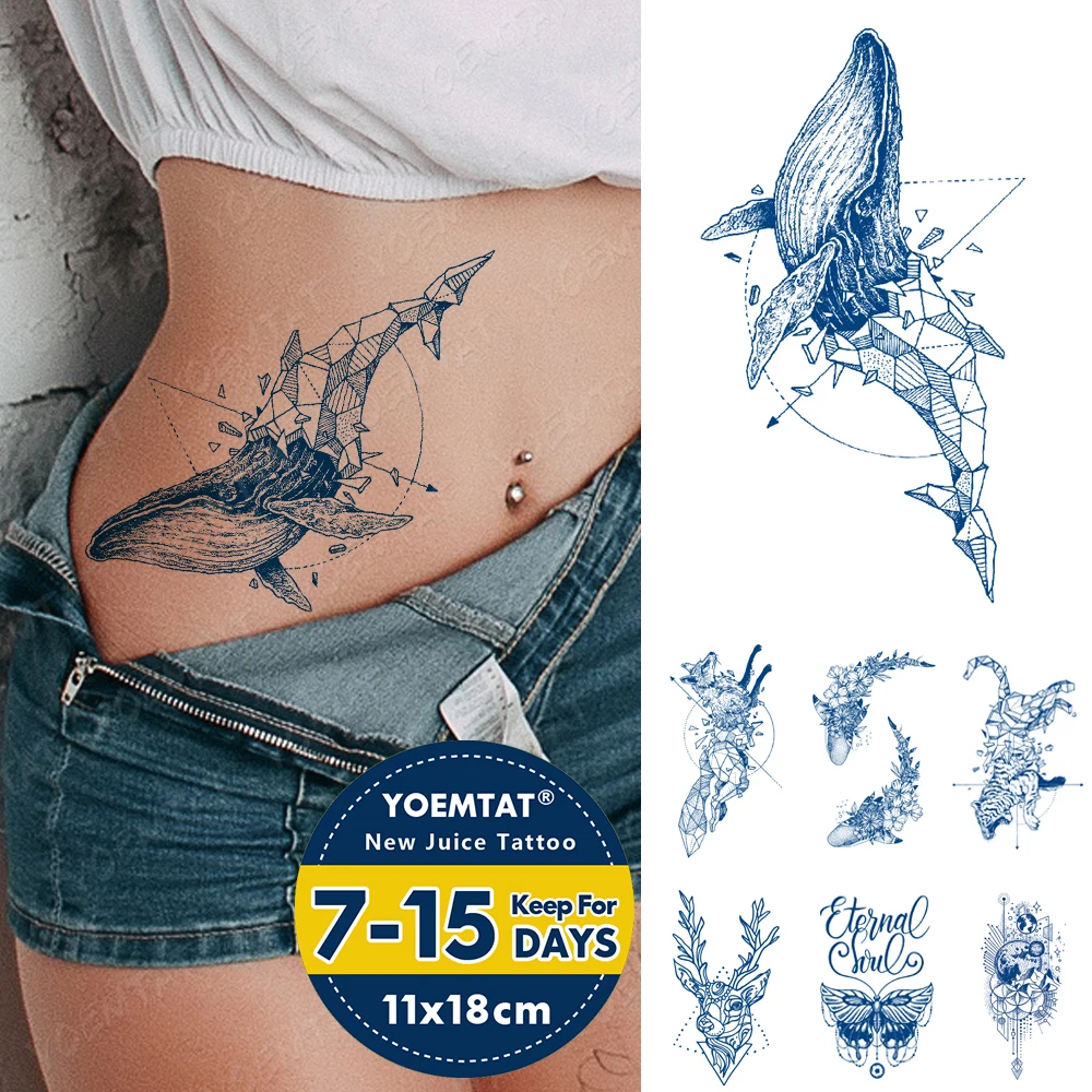 Tatouages à l'encre longue durée pour hommes et femmes, autocollant de  tatouage temporaire imperméable, lignes de tatouage, faux bras, baleine,  tigre, renard, cerf, art corporel / Tattoo et body art, image size:1000x1000
