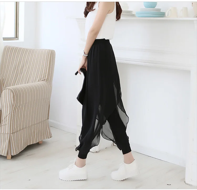 Women Dance Pant Chinese Folk Dance Classical Dancing Pants Chiffon Women Ballroom Costume Practice Yoga Ballet Lady Harem Pants