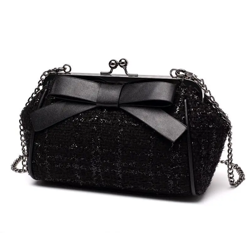 Lock Shell Bag Bags Vintage Fashion Winter Woolen Plaid Chain Women Shoulder Crossbody Bags Women\'s Handbags Bag