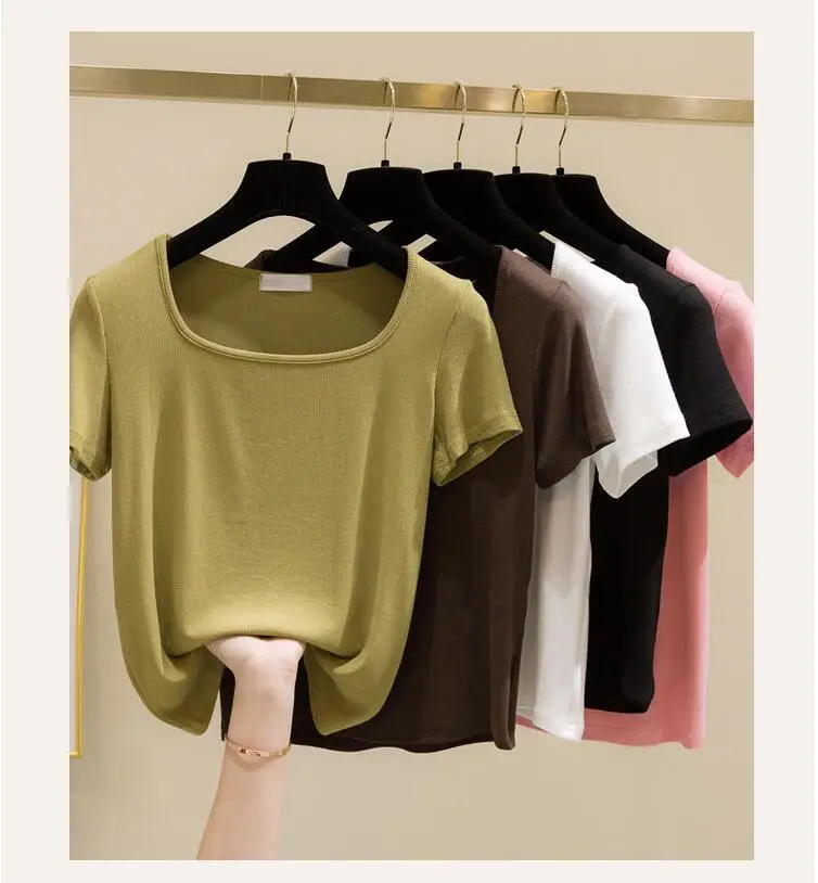 

Square Beck Short-sleeved T-shirt Women's French Retro Clavicle Top 2021 New Summer Niche Self-cultivation Short ins Top