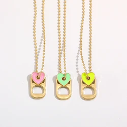 New Fashion Love Heart Enamel Pendant Necklace for Women Cute Double Layer Gold Color Beaded Chain Necklace Statement Jewelry