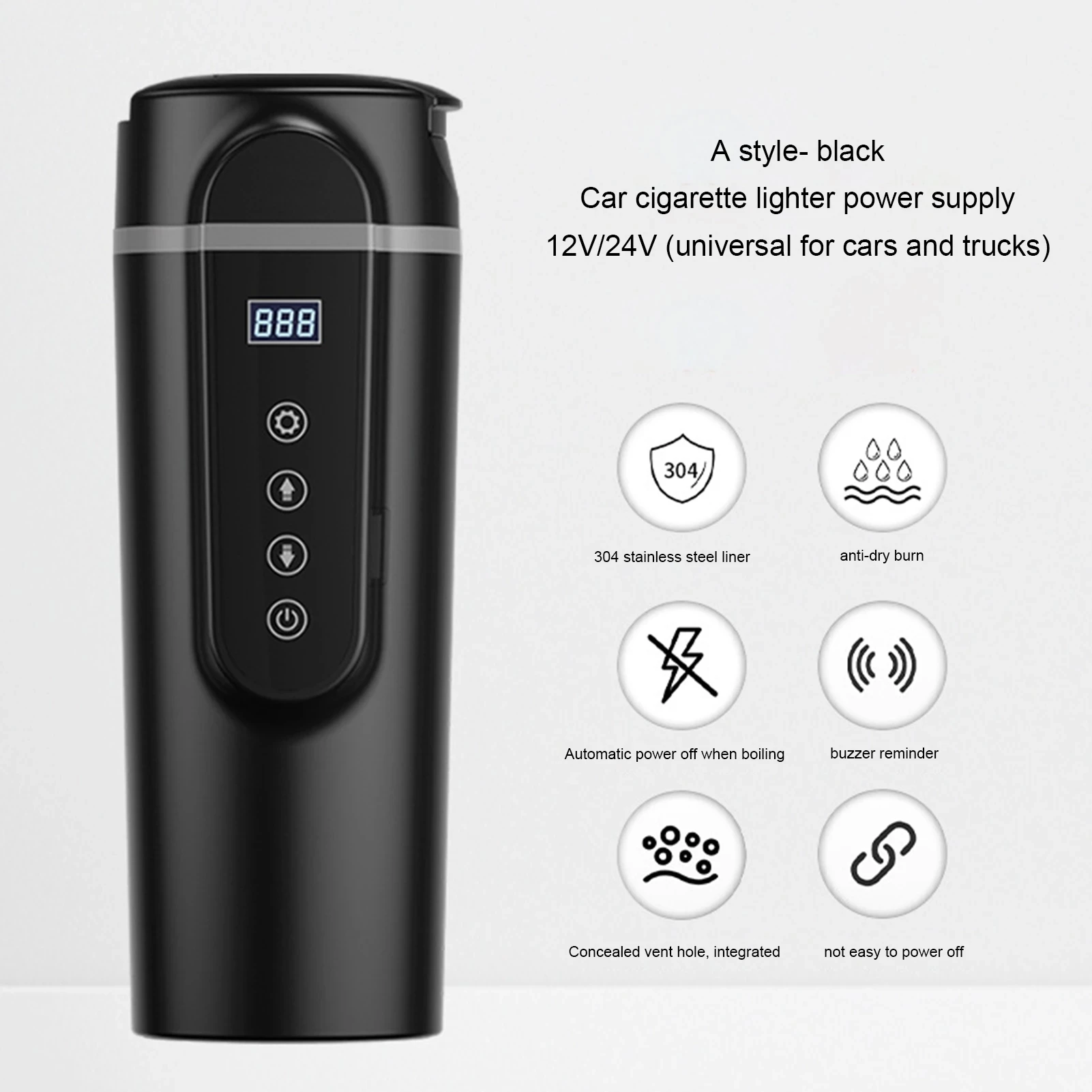 แบบพกพา12V/24V ไฟฟ้าน้ำเครื่องทำความร้อนบ้านดิจิตอลจอแสดงผลฉนวนกันความร้อนแก้ว Universal Leakproof ต้มกาแฟ travel