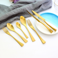 7pcs Tableware Set Stainless Steel Kitchen Cutlery Set Gold Steak Knife Dessert Spoon Flatware Fork Dinnerware Accessories