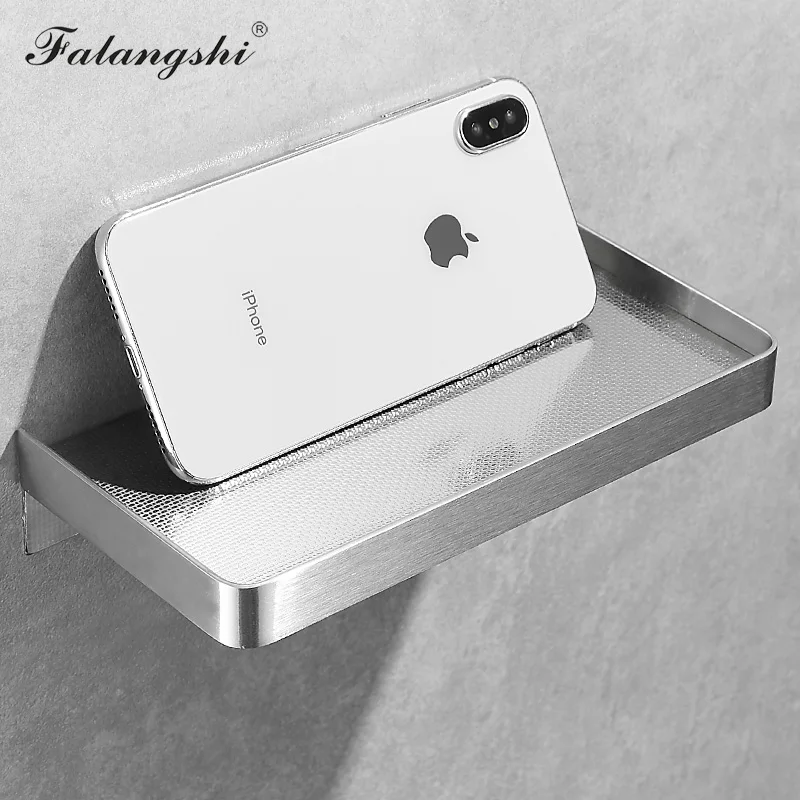 Falangshi Bathroom Shelf Phone Storage Rack Shelves Stainless Steel Wall Mount Shower Basket Holder Phone Holder WB8015