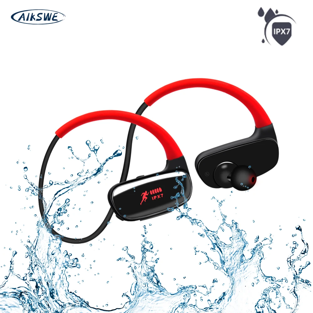 AIKSWE Sports Bluetooth Headphones IPX7 Waterproof Bass Wireless Earphone 16GB/MP3 Music Play Running Headset For iPhone Huawei