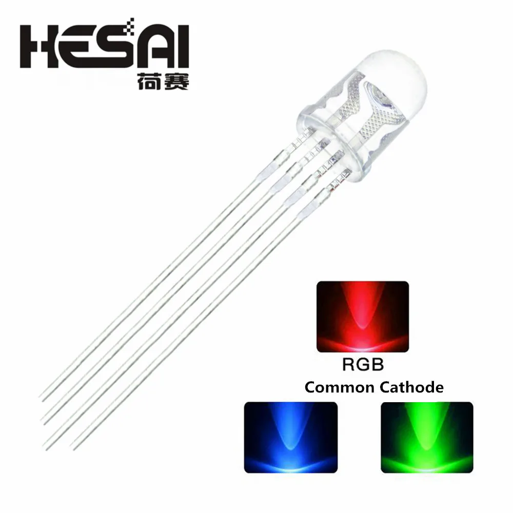 50PCS/lot 5mm RGB LED Common Cathode 4Pin Red Green Blue LED Round Tricolor LED Light Emitting Diode Transparent Lamp