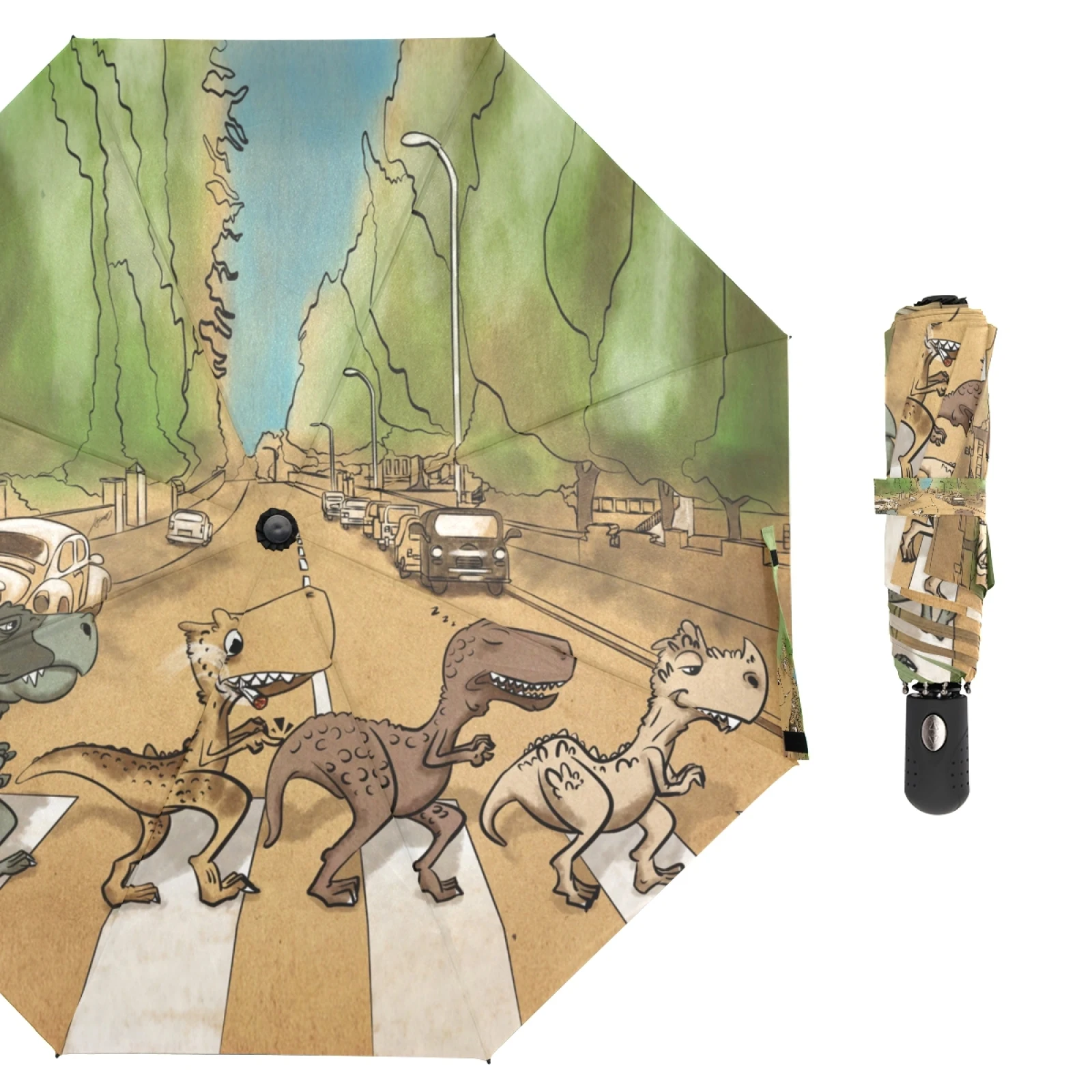 

Creative Animal Crossing Road Pattern Umbrella Rain Women Three Folding Automatic Open Close Portable Umbrella Parasol Parapluie