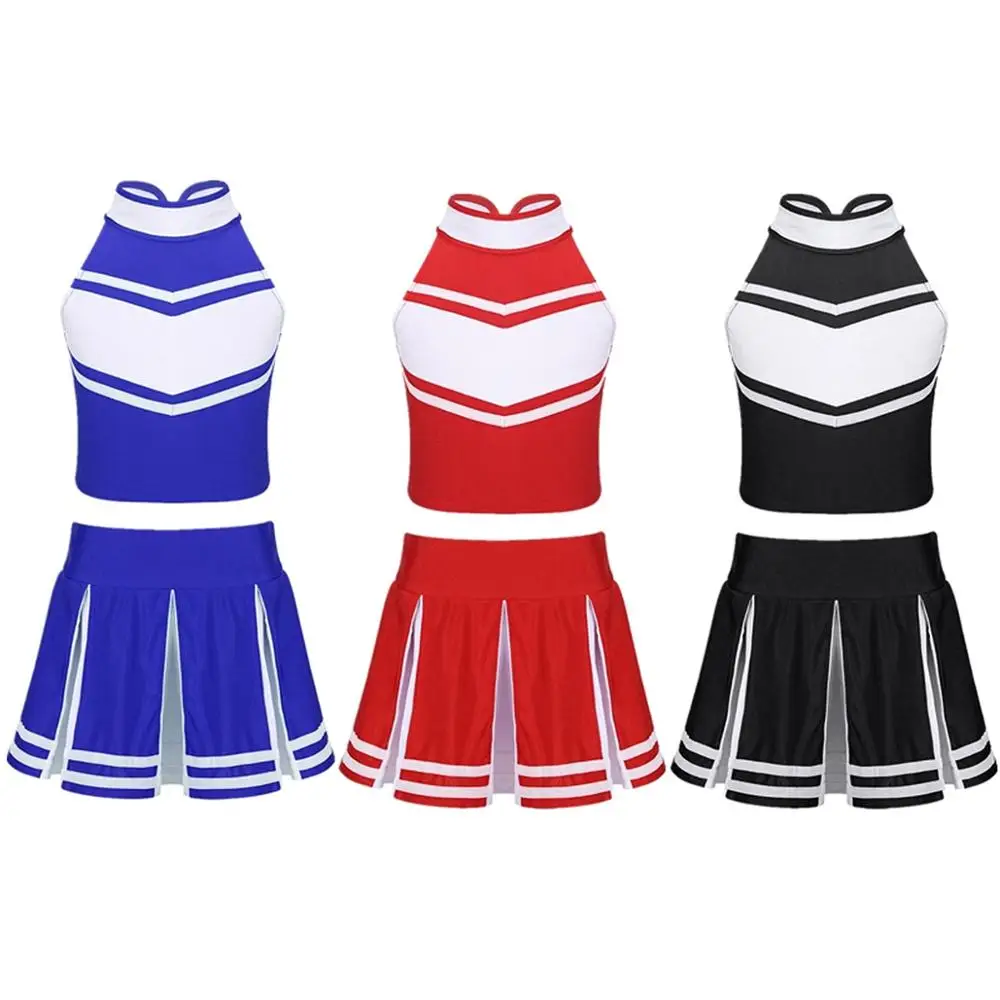 Girls Jazz Dance Costume Kids Cheerleader Costume Cheerleading Children Dress Outfit Sleeveless Zippered Tops with Pleated Skirt