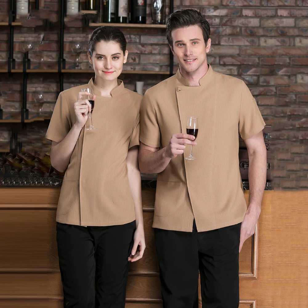 Linen Short Sleeved Kitchen Jacket Chinese Restaurant Hotel Chef Waiter Workwear Uniform Cook Clothing Food Service Chef Jackets