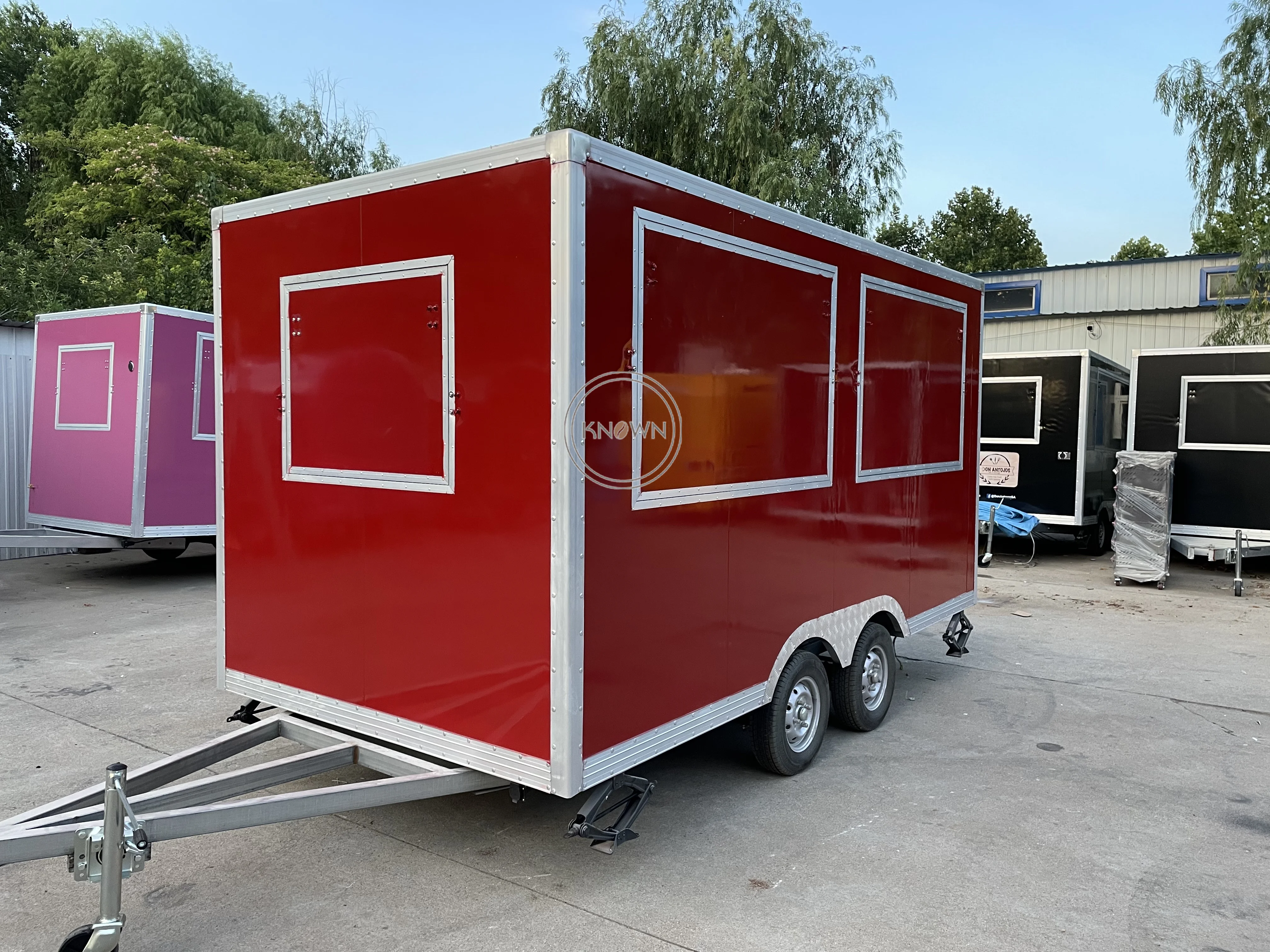 Food Truck Street Snack Ice Cream Red Color Trailer Counter Refrigerator with Stove Food Cart