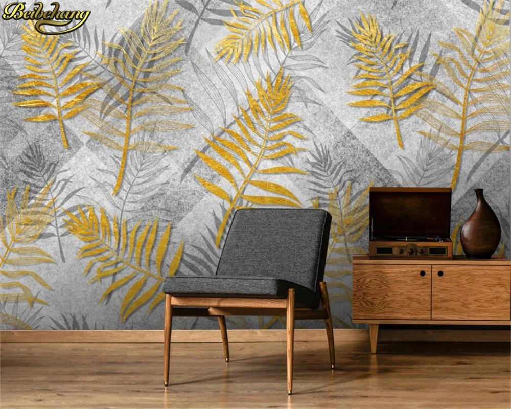 

Beibehang пользовательские 3d обои фреска европейский креативный ручная роспись золотой тропический лист растения геометрическая фреска фон стены