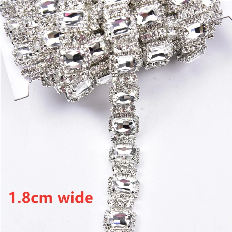 Catena di cristallo di vetro argento Bling rettangolo strass Applique Trim collana decorazione abito da sposa accessori abbigliamento fai da te