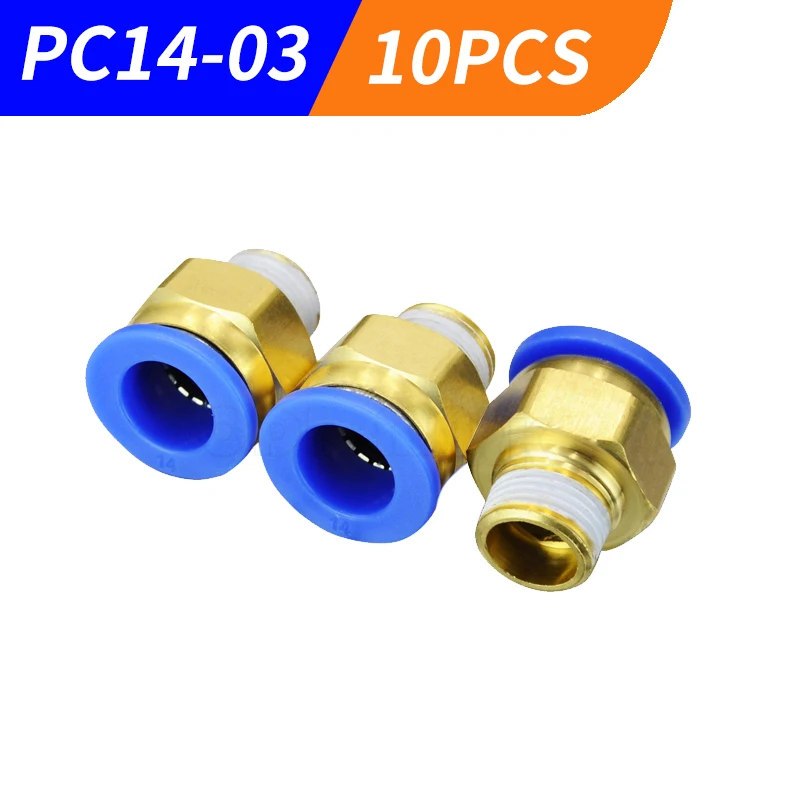 HIGH QUALITY  10pcs BSPT PC14-03, 14mm to 3/8' Pneumatic Connectors male straight one-touch fittings