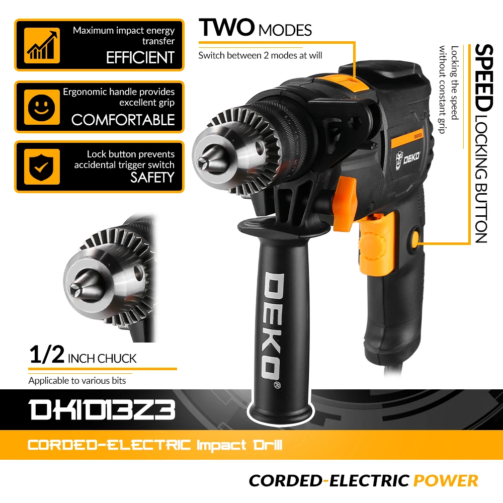 DEKO New DKIDZ Series 220V Impact Drill 2 Functions Electric Rotary Hammer Drill Screwdriver Power Tools Electric Tools