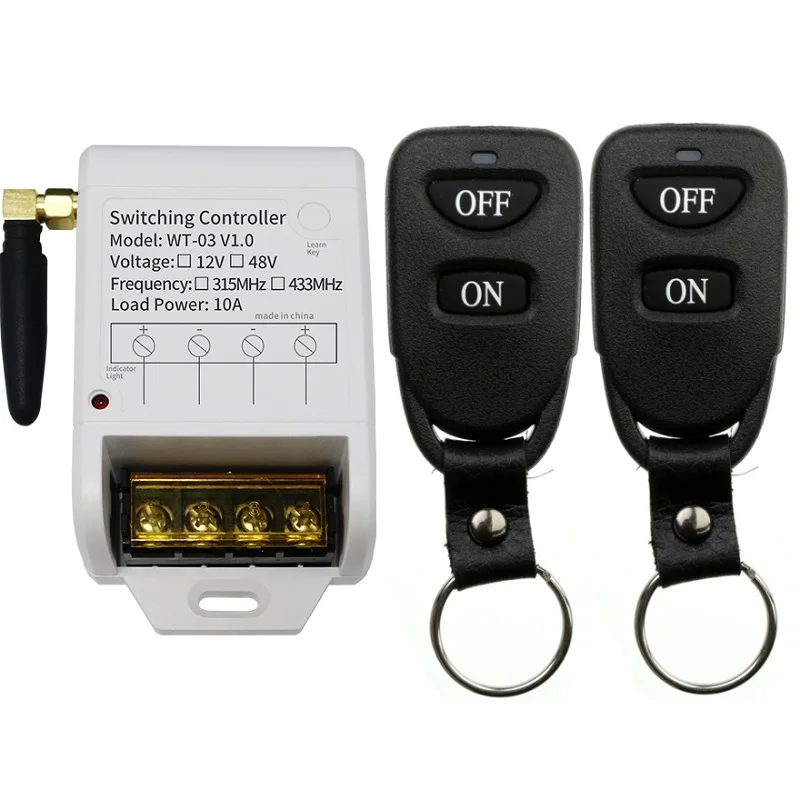 315Mhz 433Mhz Wireless RF Switch DC 12V 24V 36V 48V 1CH Receiver Wireless Remote Control Switch, Black leather Transmitter