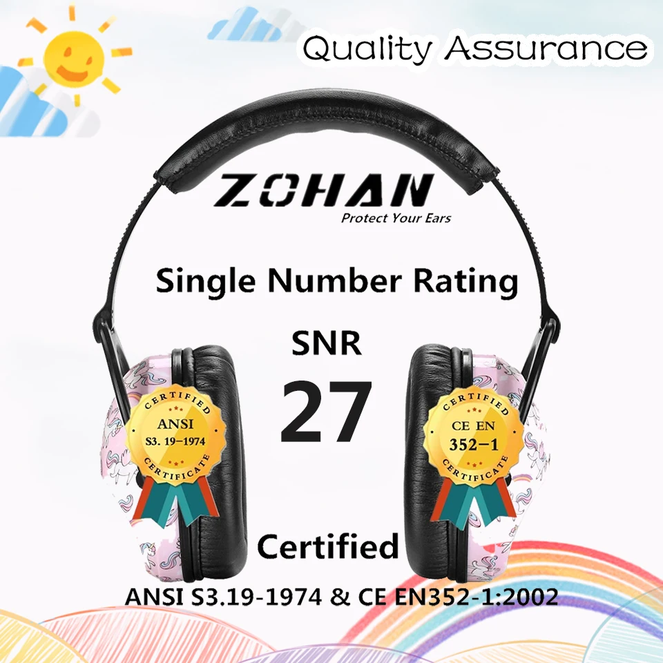 ZOHAN Ear Protector Passive Earmuffs NRR22DB Anti-noise Reduction hip-hop Safety Ear Muffs for kid girls boys