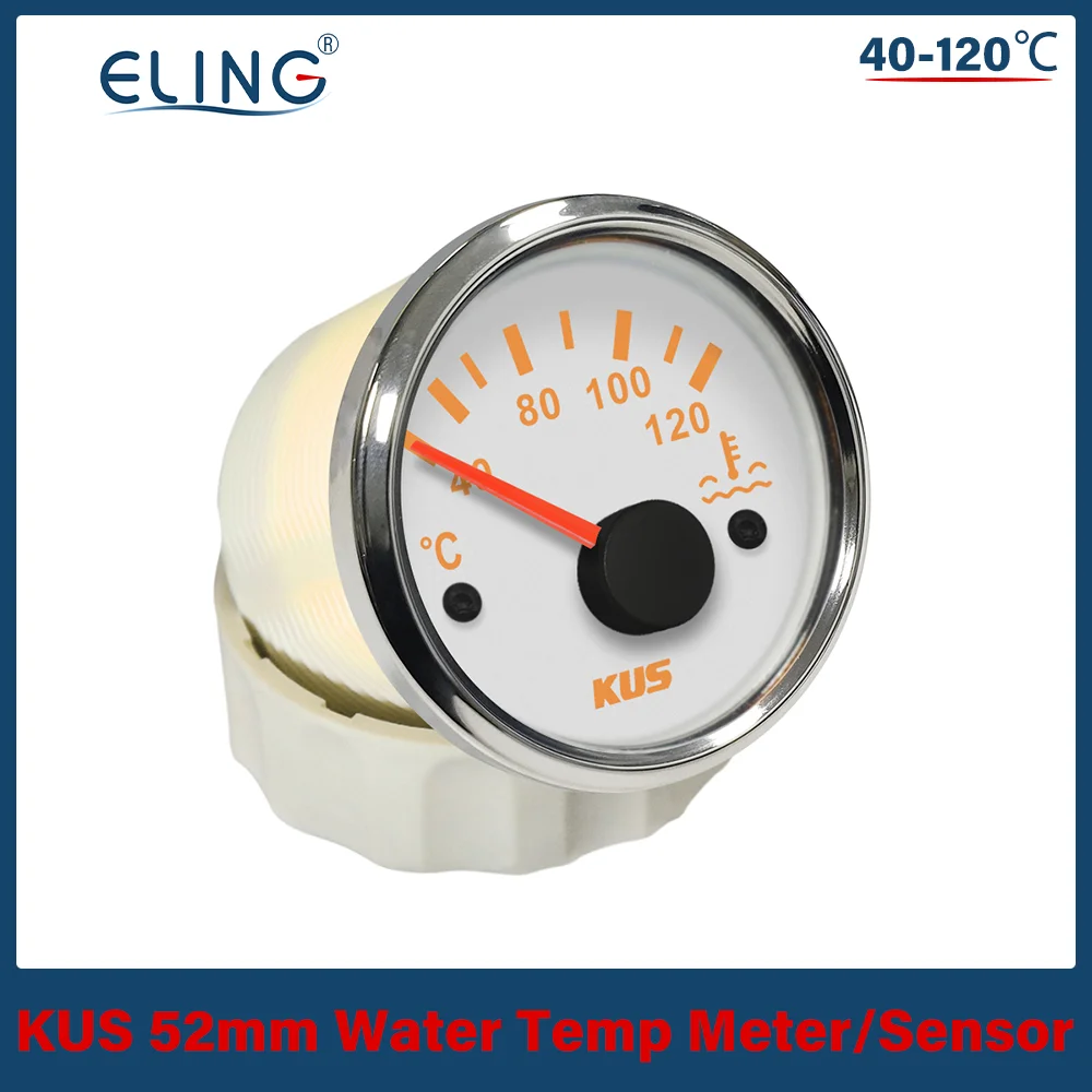 KUS Universal 52mm Water Temp Gauge 40-120℃ 25-120℃ 12V 24V for Auto Boat Red Yellow Light Temperature Sensor M10 M14 M16 M18