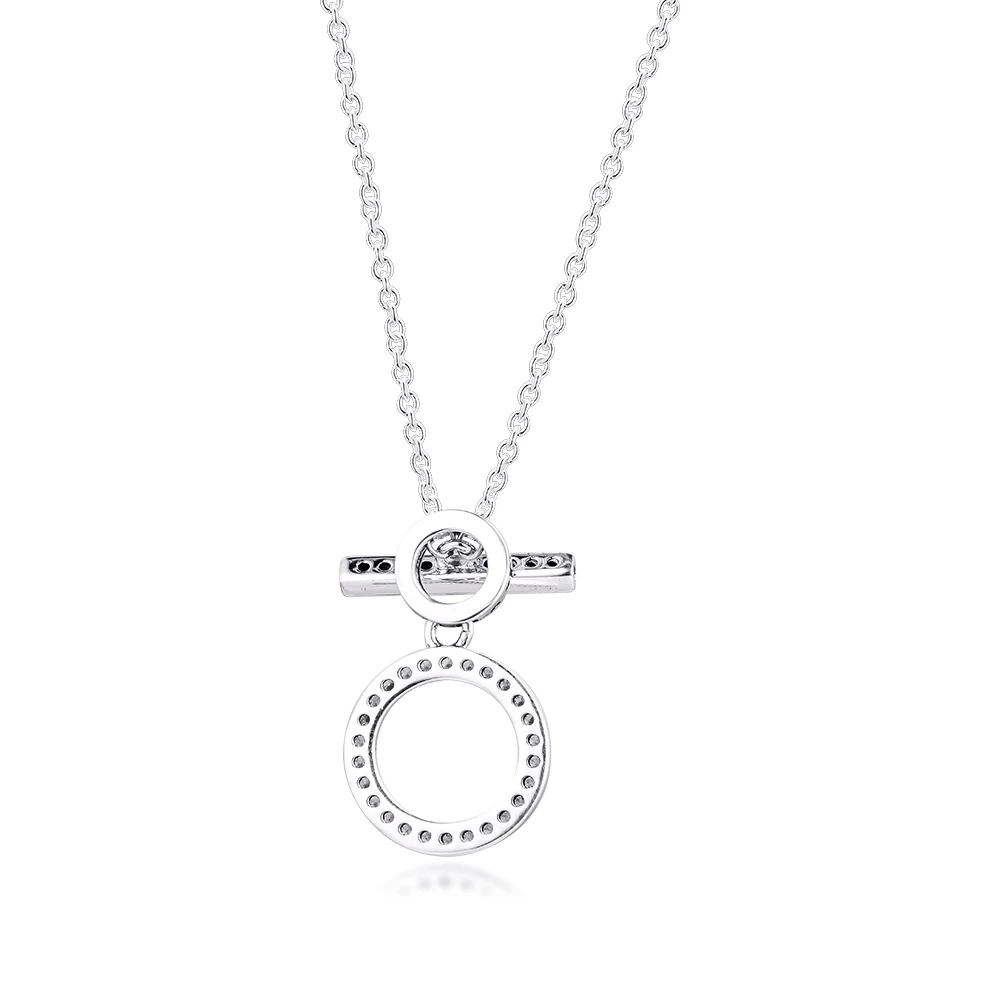 Double Hoop T-bar Necklace for Women Chain Choker 925 Sterling Silver Necklaces Jewelry Girls Statement Necklace