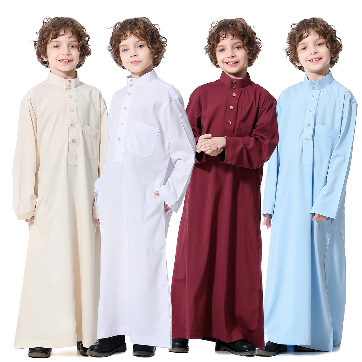 Vestido largo de Jubba Thobe para niños musulmanes, Ramadán, Abaya, Dubai, ropa islámica, Eid, Djellaba, caftán, vestido árabe saudí