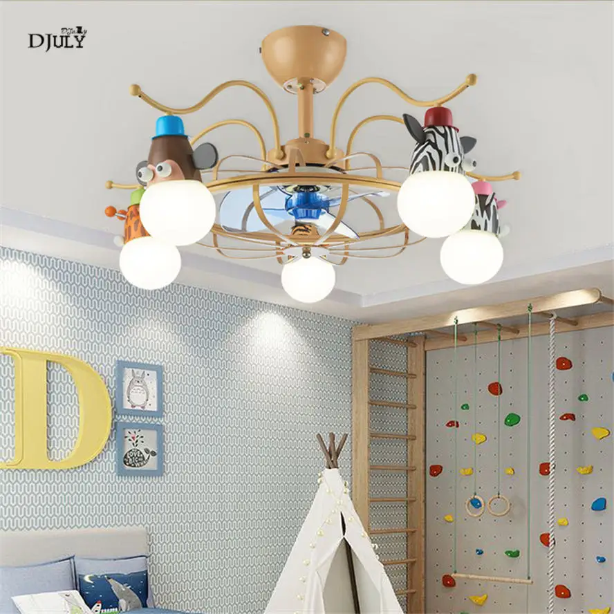 cartoon animal children bedroom fan chandelier creative remote control home lighting fixtures nursery restaurant led luminaire