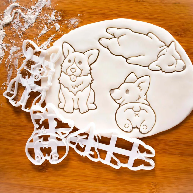 Dog Cat Shape DIY Cookie Cutters Mold Cute 3D Animal Kitty Biscuit Mold Bakeware Cookie Stamp Baking Tools  for Kids Children