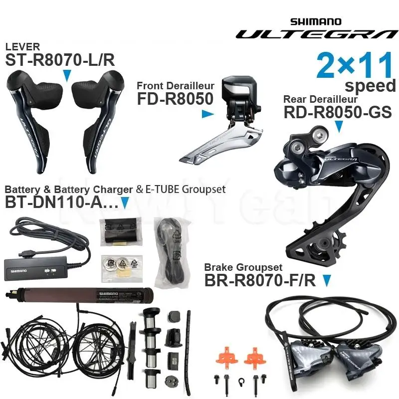 

SHIMANO ULTEGRA R8070 2x11v Groupset with 2x11 speed DI2 Shifters Brake R8050 Front Rear Derailleur and E-TUBE PROJECT Original