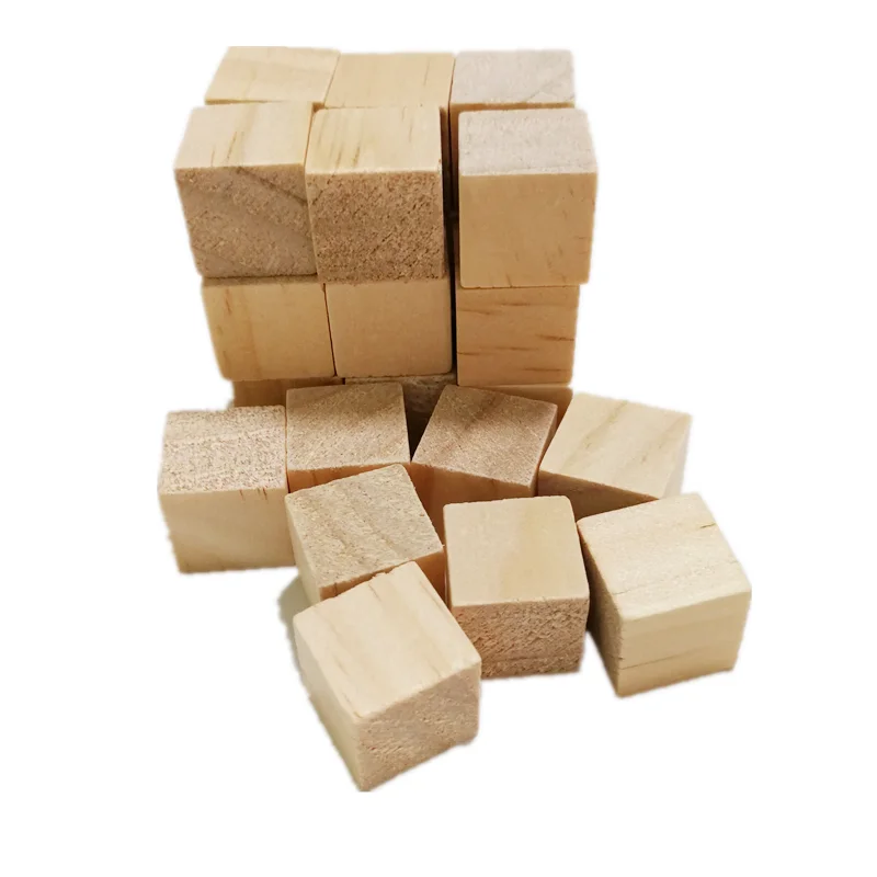 50pcs Wooden Blocks Cubes DIY Crafts Unfinished Natural Wood Blocks Wooden Cubes Basswood Carving Painting for Arts & Crafts