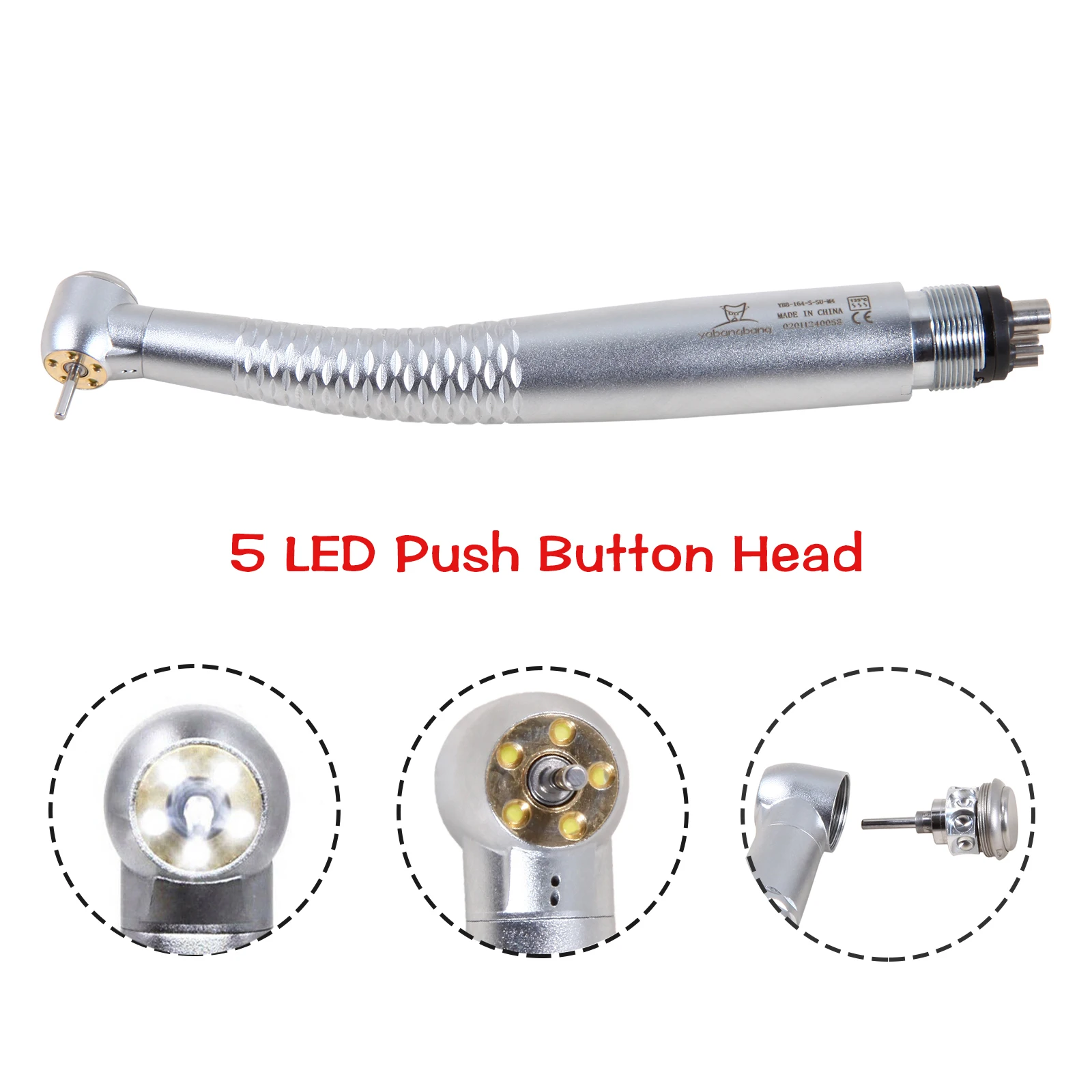 Dental High Speed Handpiece 5 LED 4Hole Push Button Single Water Spray E-generator Light Dental Turbine Fit NSK / Rotor