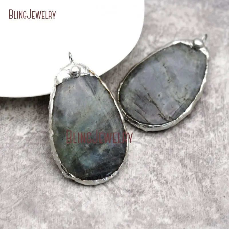 Solder Labradorite Pendant Dipped Teardrop  Charm 35x60mm PM29208