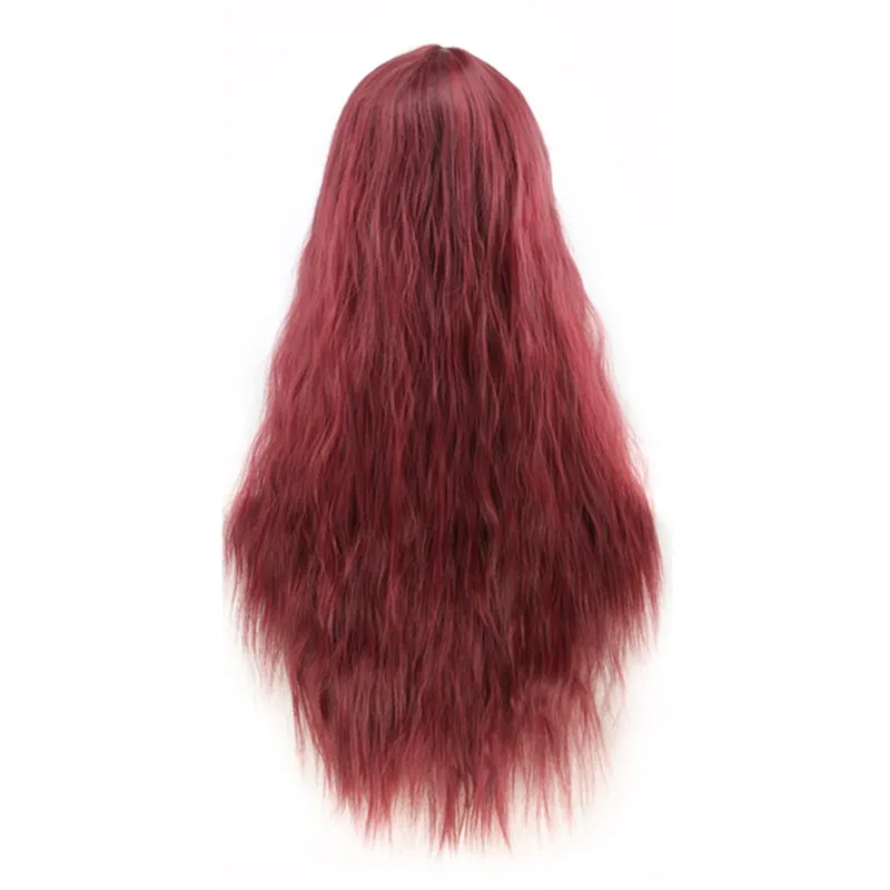 WoodFestival Women Wigs Synthetic Hair Wig With Bangs Natural Long Curly Female Burgundy Black Dark Brown Corn Fluffy