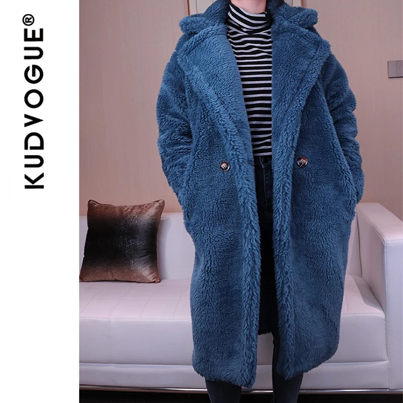 Winter Overcoat Women Faux Fur Coat Luxury Long Fur Coat teddy Jacket Loose Lapel Shaggy Coat Winter Thick Warm Fluffy