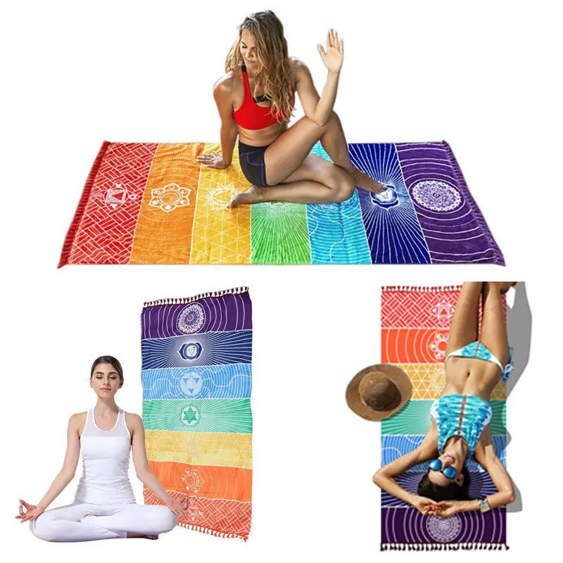 Rainbow Boho Beach Mat Mandala Blanket Striped Wall Hanging Tapestry Scarf Yoga Mat PRE Tapestries