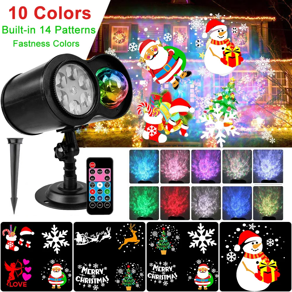 LED Projector Lights Christmas Party Ocean Wave Remote 14 Patterns Landscape Linghting Waterproof Outdoor Home Decorations