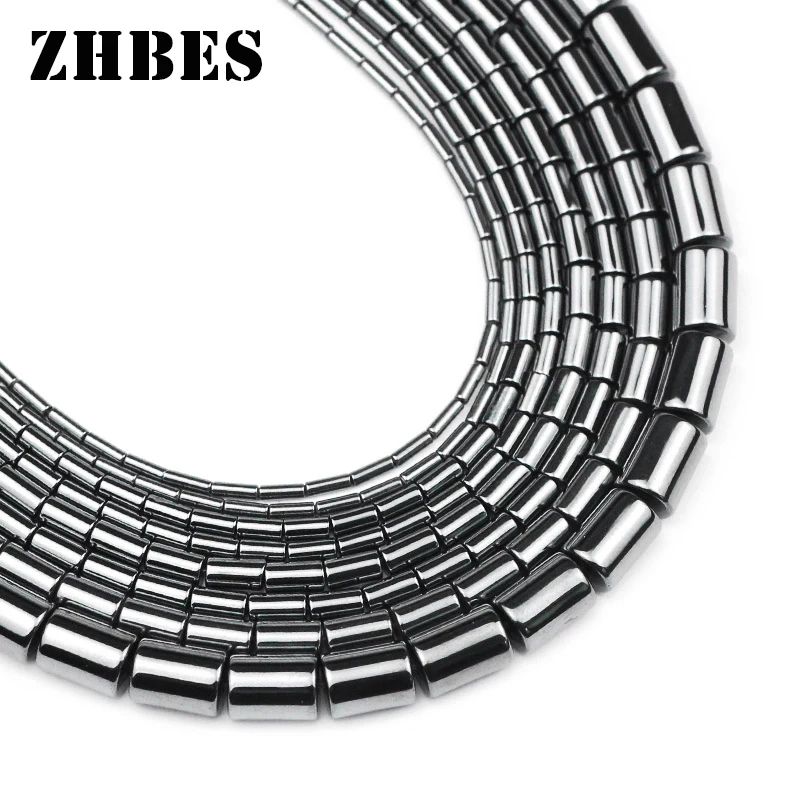 ZHBES Natural Stone Cylinder Black Hematite Geometry Spacers Charm Loose Beads For Jewelry Making DIY Bracelets Accessories