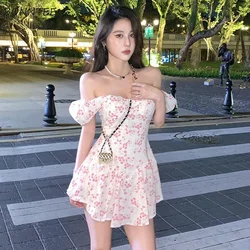 Dresses Women Mini Sexy Girls Soft Puff Sleeve Clubwear Female Simple Summer Lovely Print Ulzzang Street Style Holiday Chic Kpop
