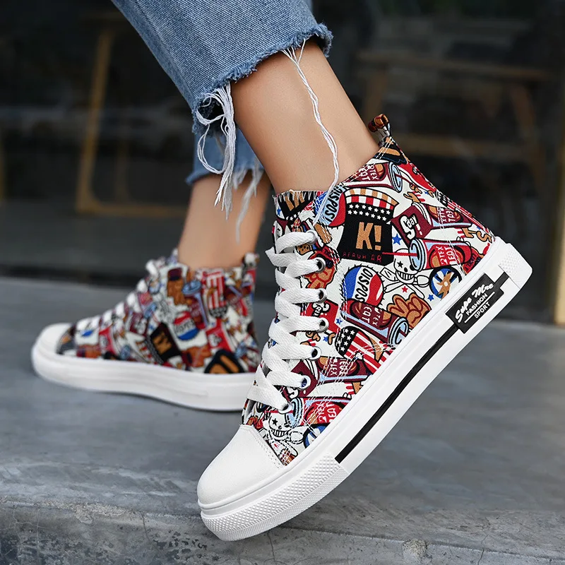 New Men Shoes Teens Casual Sneakers High Top Canvas Breathable Skateboard Cushion Vulcanization Running Jogging Footwear Travel