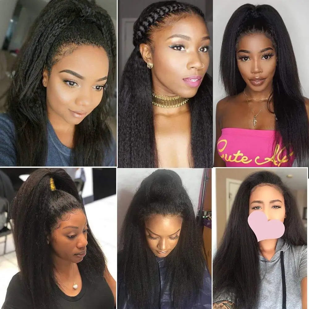 Kinky Straight Hair Bundles 100% Human Hair Weave Bundles 4 PCS Virgin Hair Brazilian Yaki Natural Hair Extensions Thick End