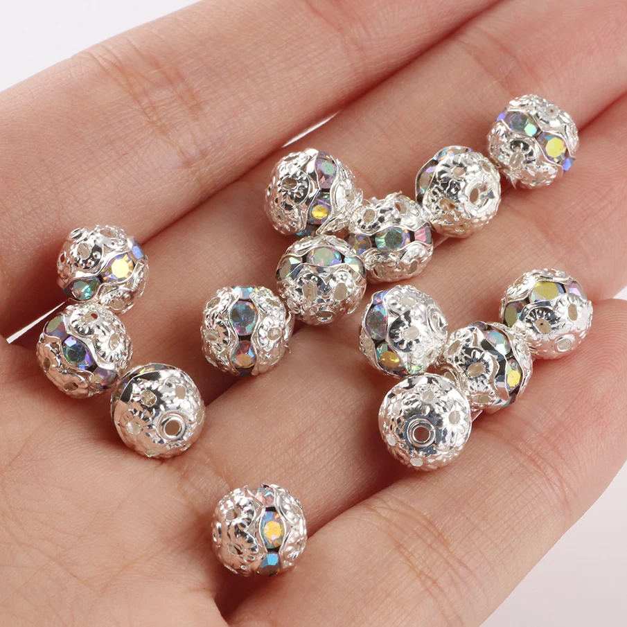 50pcs Multicolor AB Rhinestone Balls Crystal Loose Spacer Round Beads for Jewelry Making DIY Bracelet Accessories 6/8mm