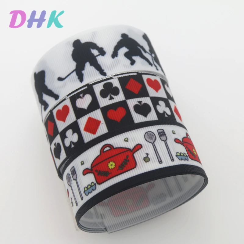 DHK 50yards Play Cards Ice Hockey Cook Printed Grosgrain Ribbon Accessory Hairbow Headwear Decoration DIY Wholesale Craft S1304