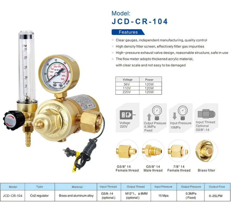 JCD copper MIG welding machine barometer G5 metric gas shielded welding oxygen pressure reducer dial