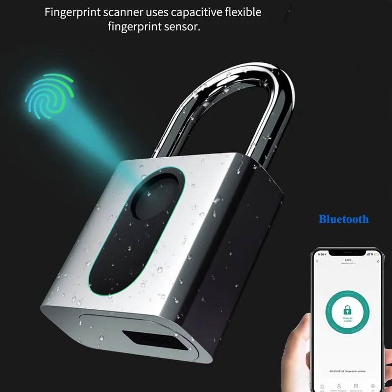 

Bluetooth IP66 Waterproof USB Rechargeable Smart Keyless Fingerprint Lock Anti-Theft Security Padlock Door Luggage Case Lock