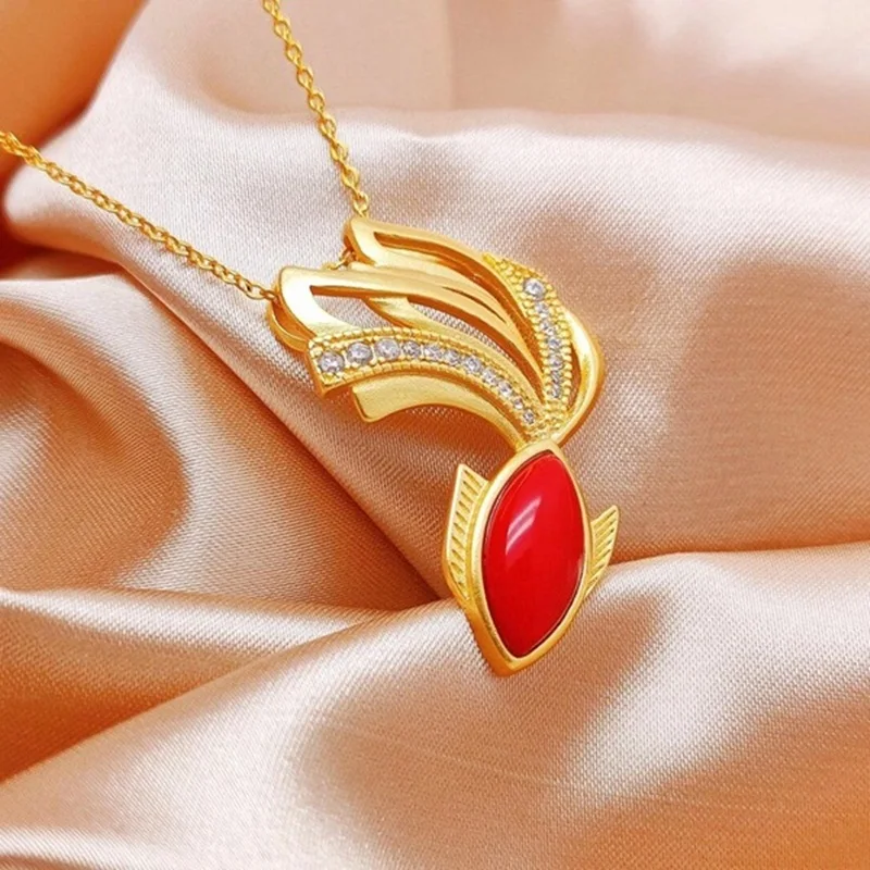 OMHXFC Jewelry Wholesale YM771 European Fashion Fine Woman Party Birthday Wedding Gift Goldfish Zircon 24KT Gold Pendant Charm