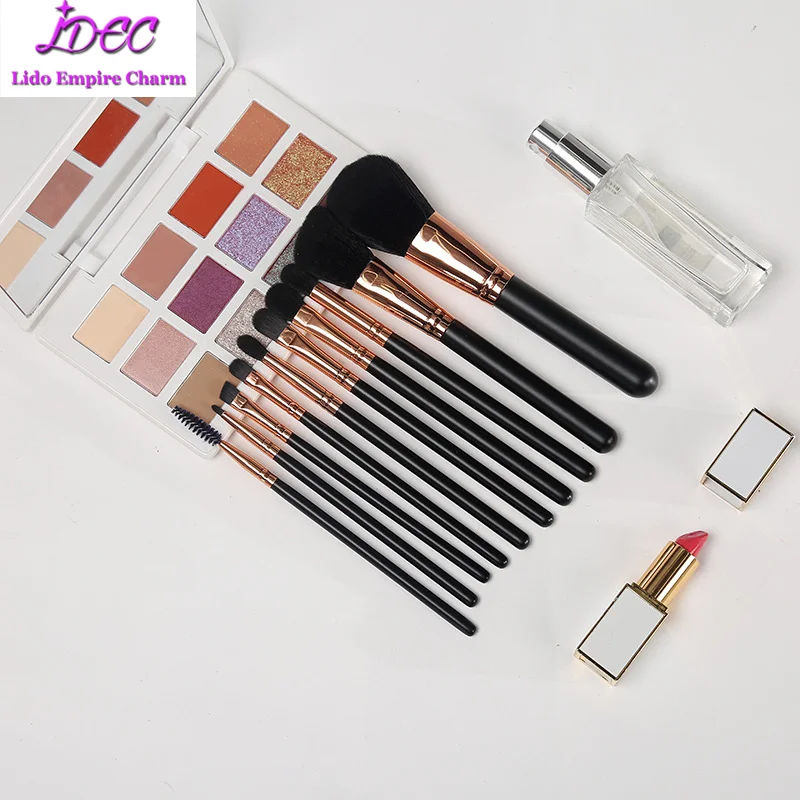 

Makeup brush set black 10pcs wooden handle nylon hair full set of make-up tools