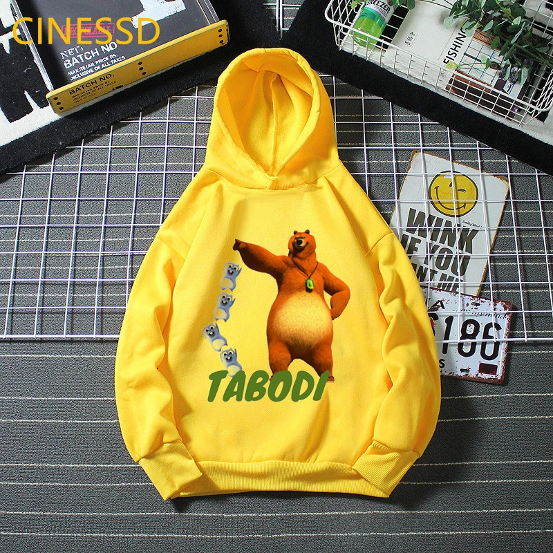 Grizzy And The Lemmings Yellow Cap Sweatshirt For Baby Boys Funny Caroon Print Baby Girl Hoodie Kids Clothes Top Winter Drop