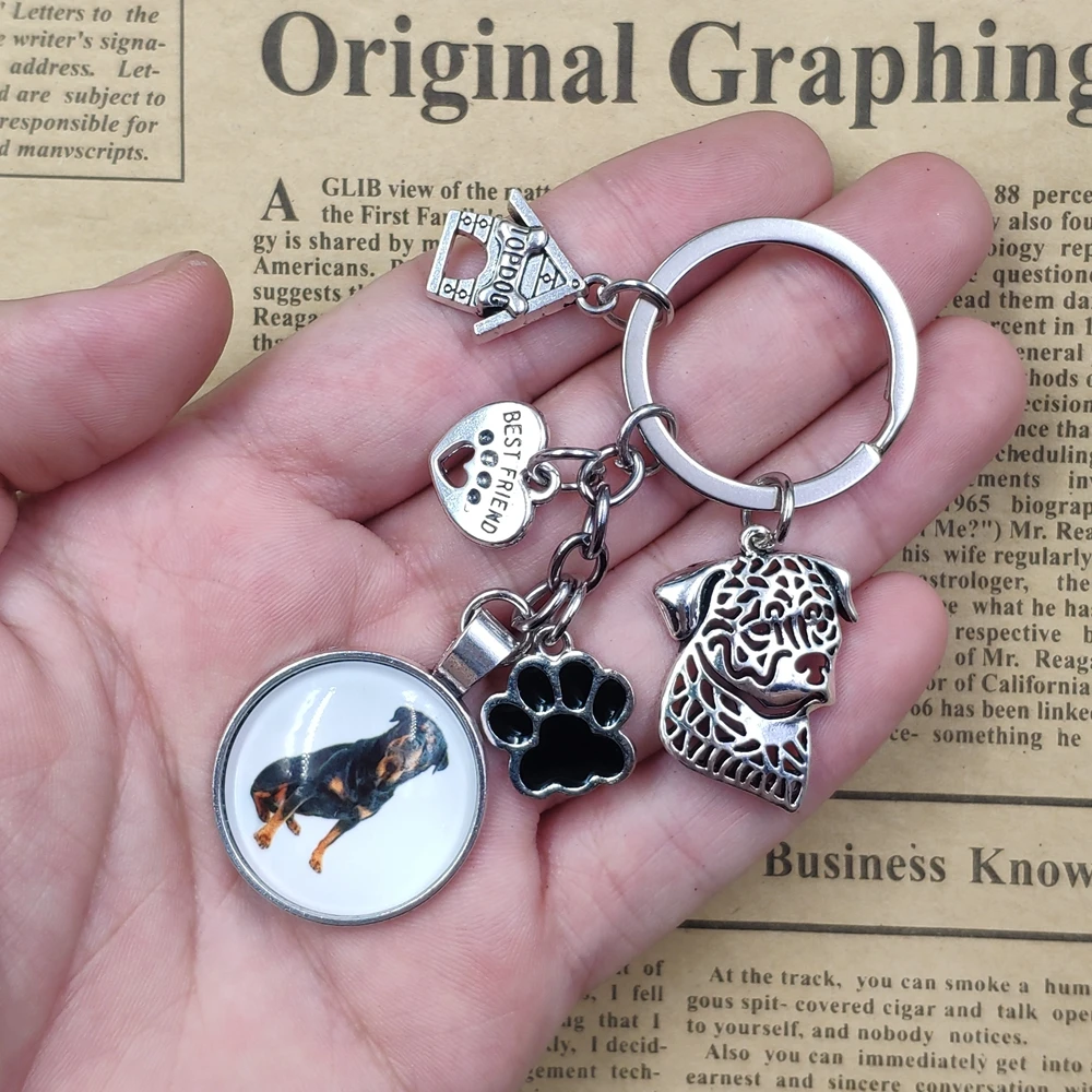 Rottweiler Husky Chinese Shar Pei Keychain Time Gem Simulated Dog Animal Pet Lover Key Ring Women Men Jewelry Birthday Gift