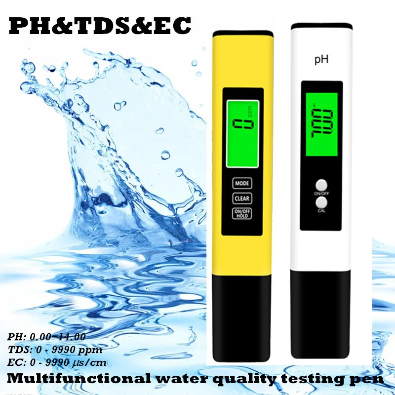 0.01 دقة الرقمية PH EC مقياس إجمالي المواد المذابة اختبار درجة الحرارة القلم المياه نقاء PPM تصفية المائية لحوض السمك بركة المياه