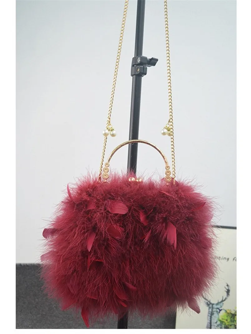 fluffy Female handbang Crossbody Bag Women Plush Soft Shoulder Bag of Real Ostrich Feather